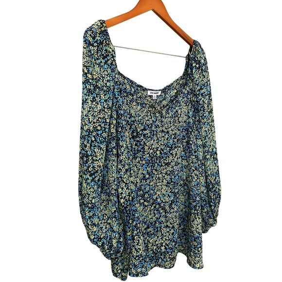 NWT Steve Madden Stevie Top 2X Blue Green Floral Blouse Crinkle Sheer Fairycore - Picture 12 of 16